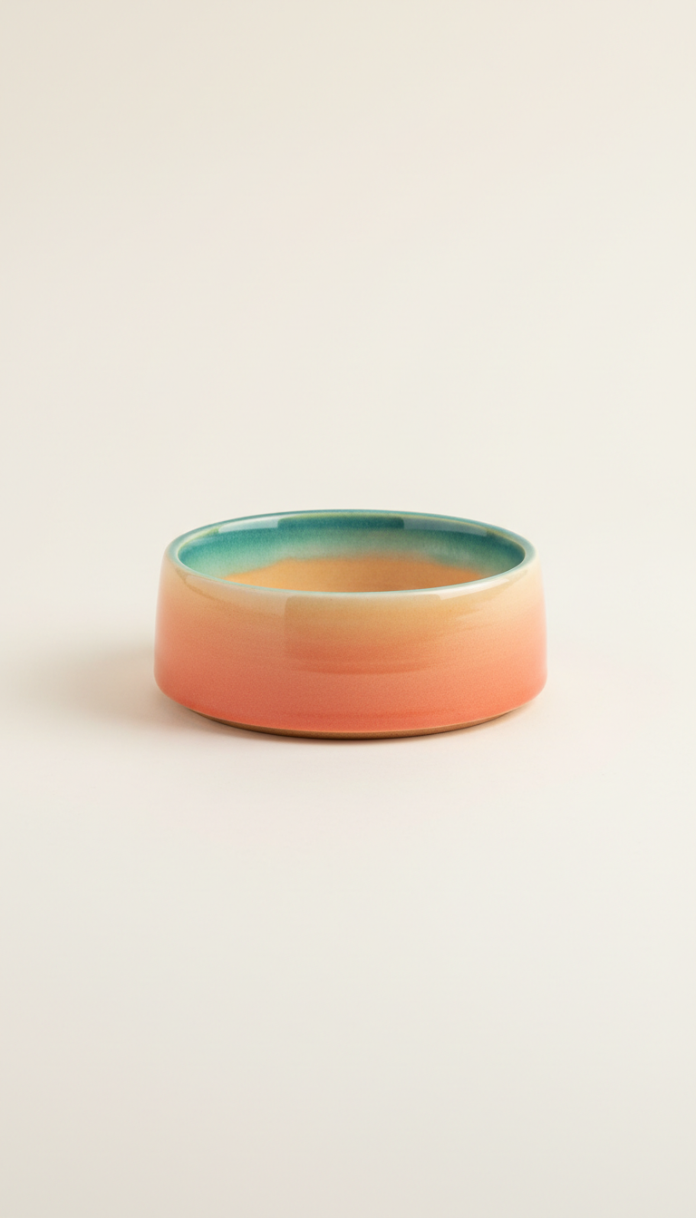Coral Sunset Ceramic Cat Food Bowl
